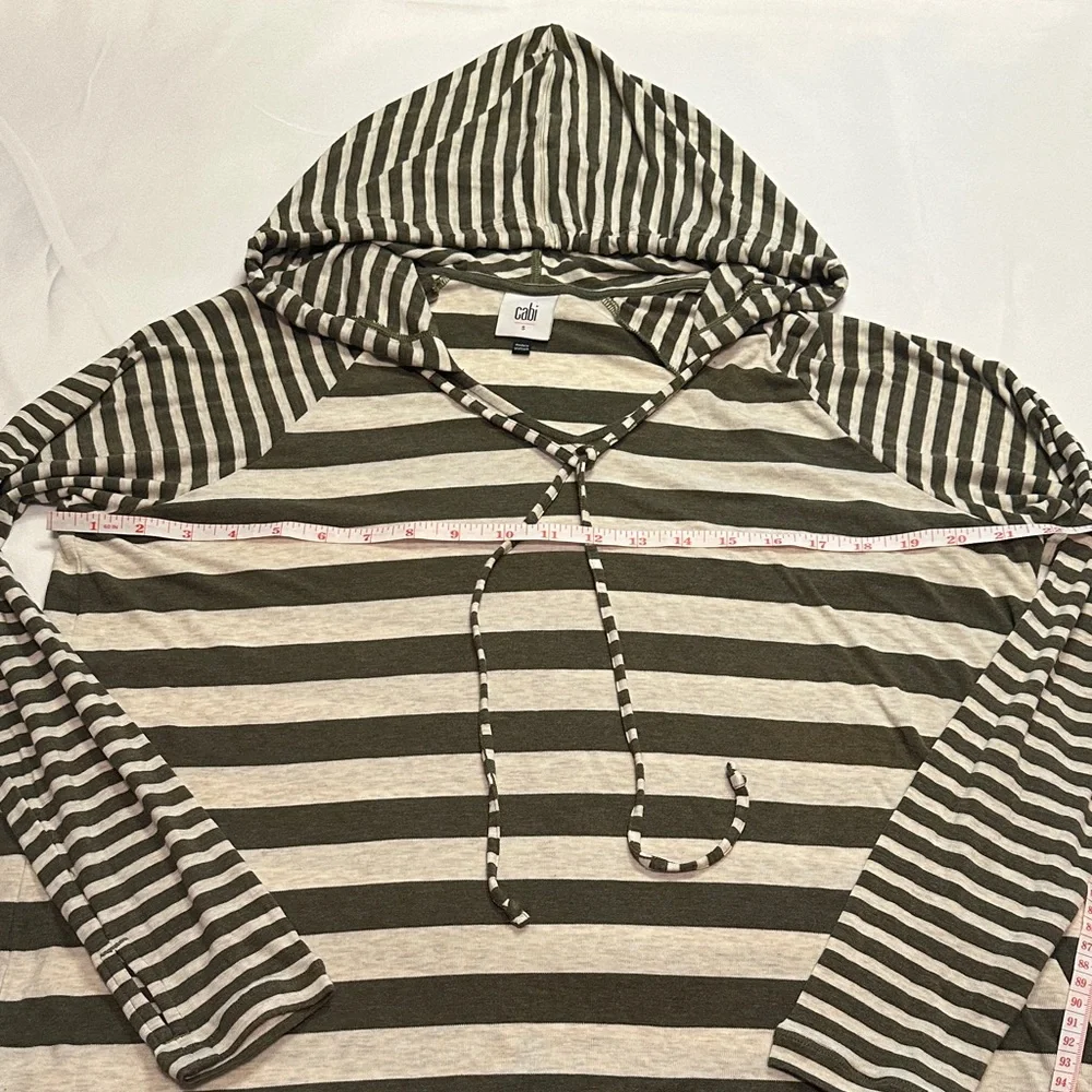CAbi Playoff Hoodie Olive White Striped Oversized Lightweight Knit Top Size S - Picture 5 of 6